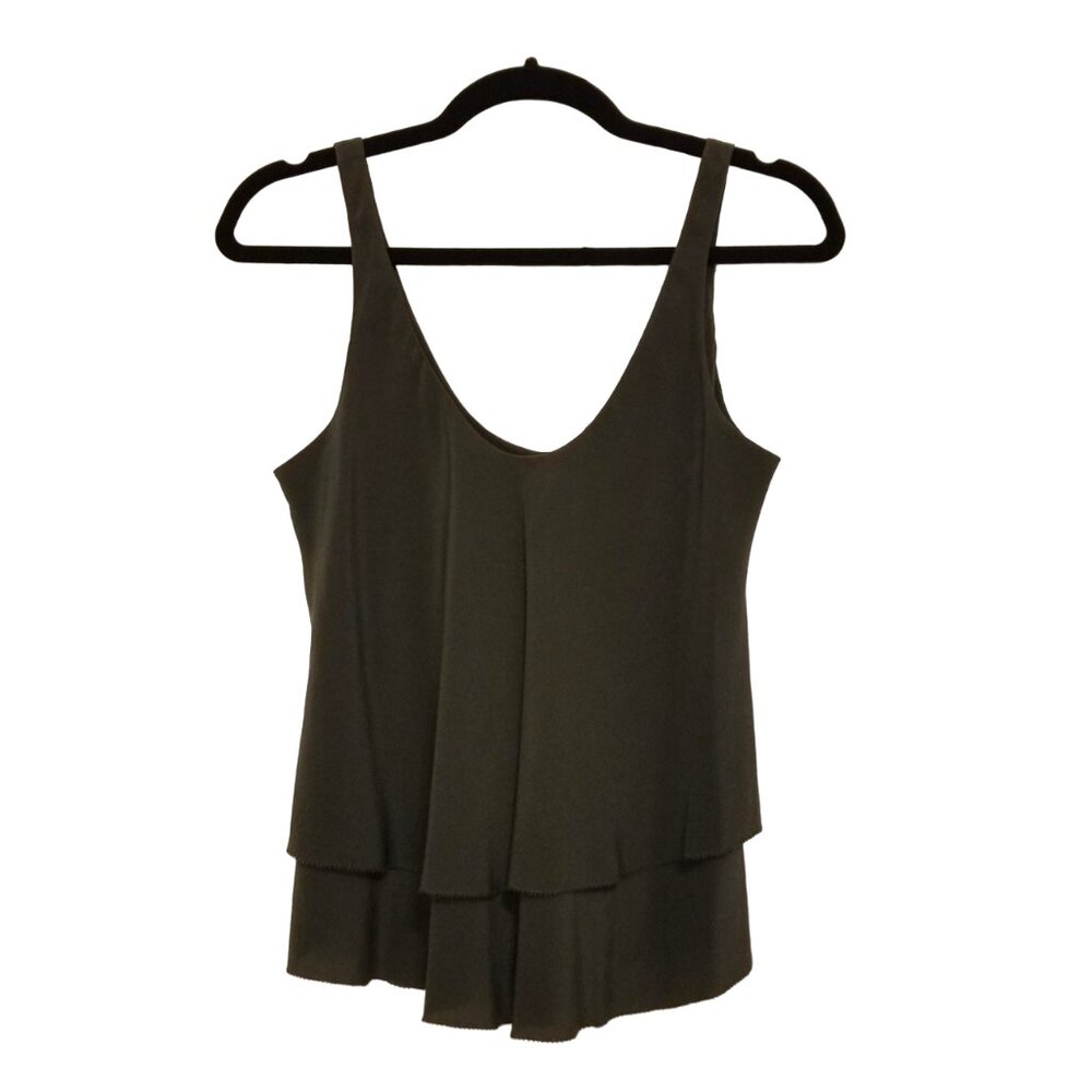 Babaton Silk Grey Shirt Layered Tank Top Flared Cropped Aritzia Flowy Shirt XS